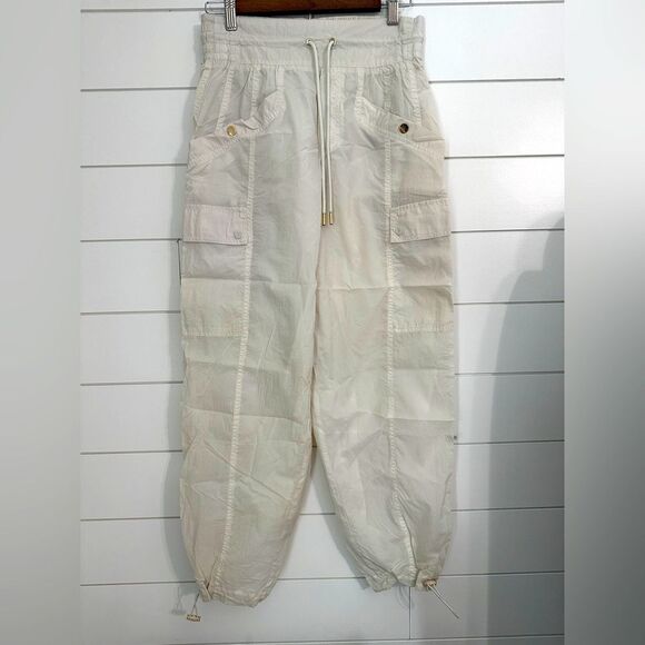 Athleta x Alicia Keys Womens Utility Cargo Pants Size 4 Cream High Waisted Small - Picture 1 of 3